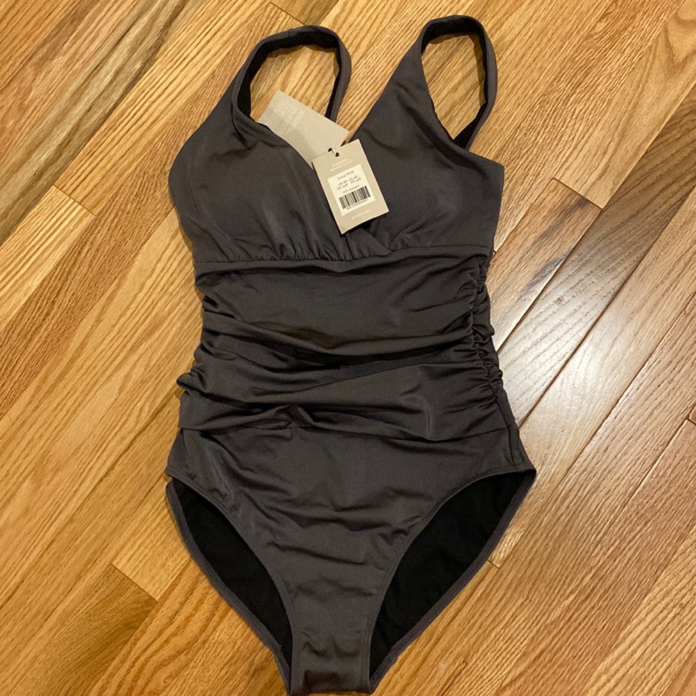 Boden Pewter bathing suit with ruching